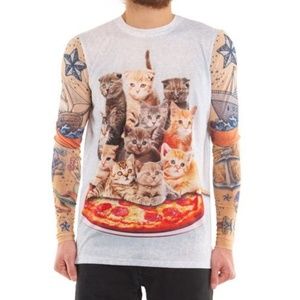 Faux Real Cats Pizza Pool Top w Tattoo Arm Sleeves